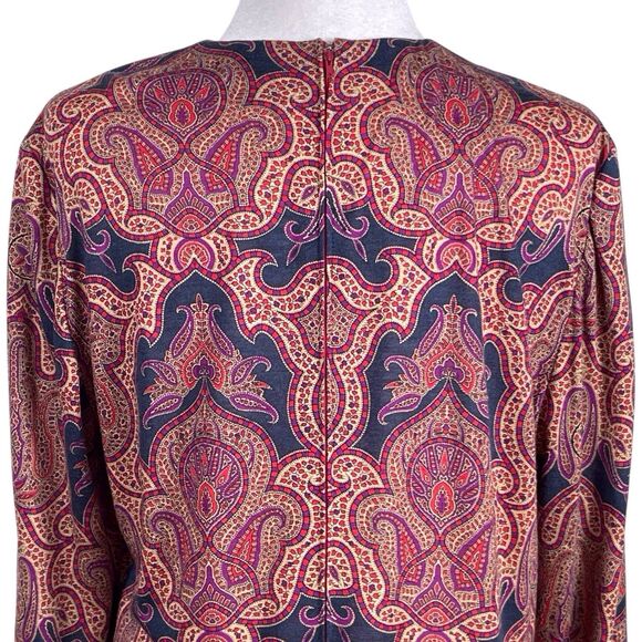 LUISA SPAGNOLI Wool Shift Dress Size 48 US 14 Long Sleeve Paisley Jewel Tones - Picture 10 of 16